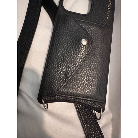 Bandolier crossbody twin 1l” black leather strap +iPhone 15 pro max wallet case - Picture 4 of 5
